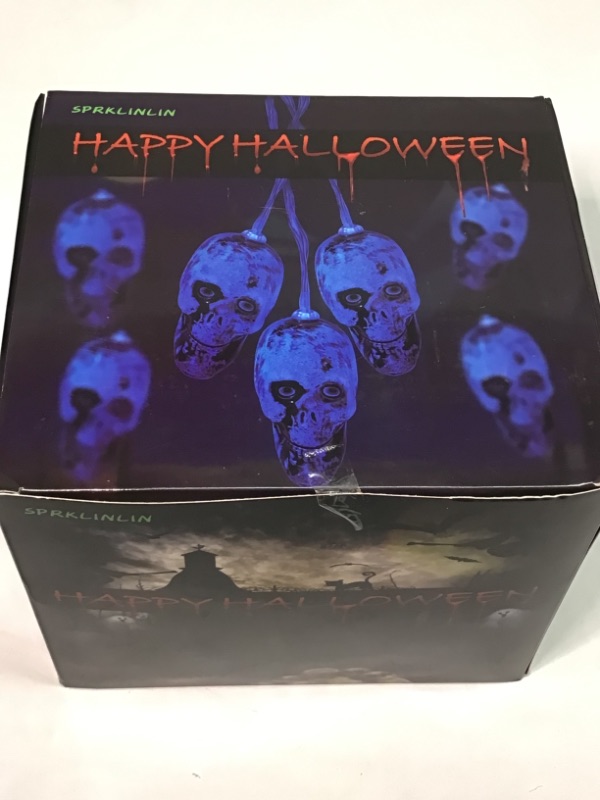 Photo 3 of LUMINATERY Halloween Decorations,3D Skull String Lights, 30 LED Lights for Indoor Outdoor Decoration (Blue)