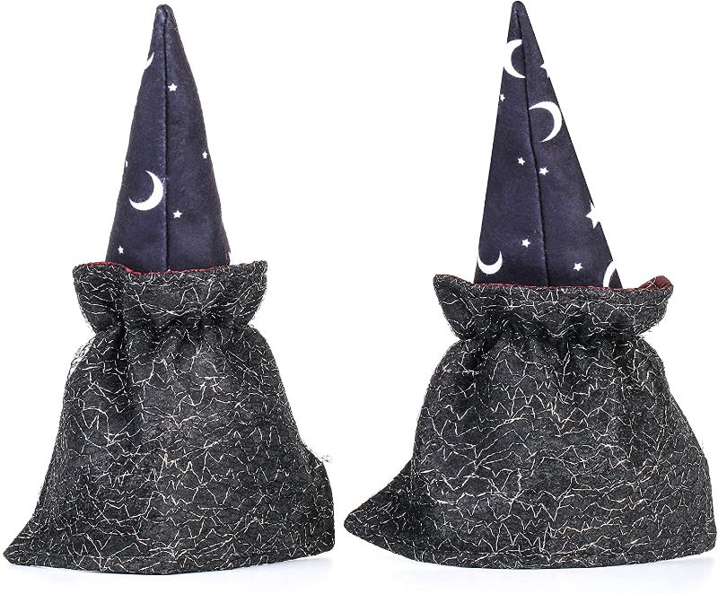 Photo 2 of 9.5" Halloween Gnome Ornament with Black Witch Cloak Hat?Swedish Tomte Scandinavian Handmade Plush Doll Decoration for Household Table Party Festival Events Kids Gifts, Pack of 2 