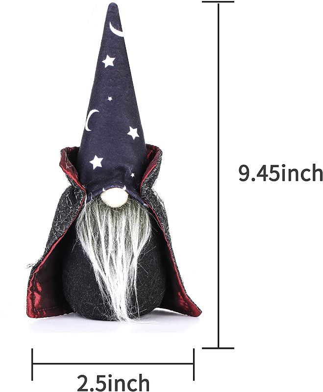Photo 3 of 9.5" Halloween Gnome Ornament with Black Witch Cloak Hat?Swedish Tomte Scandinavian Handmade Plush Doll Decoration for Household Table Party Festival Events Kids Gifts, Pack of 2 