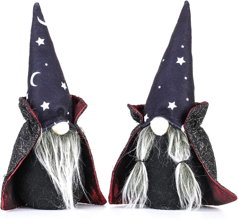 Photo 1 of 9.5" Halloween Gnome Ornament with Black Witch Cloak Hat?Swedish Tomte Scandinavian Handmade Plush Doll Decoration for Household Table Party Festival Events Kids Gifts, Pack of 2 