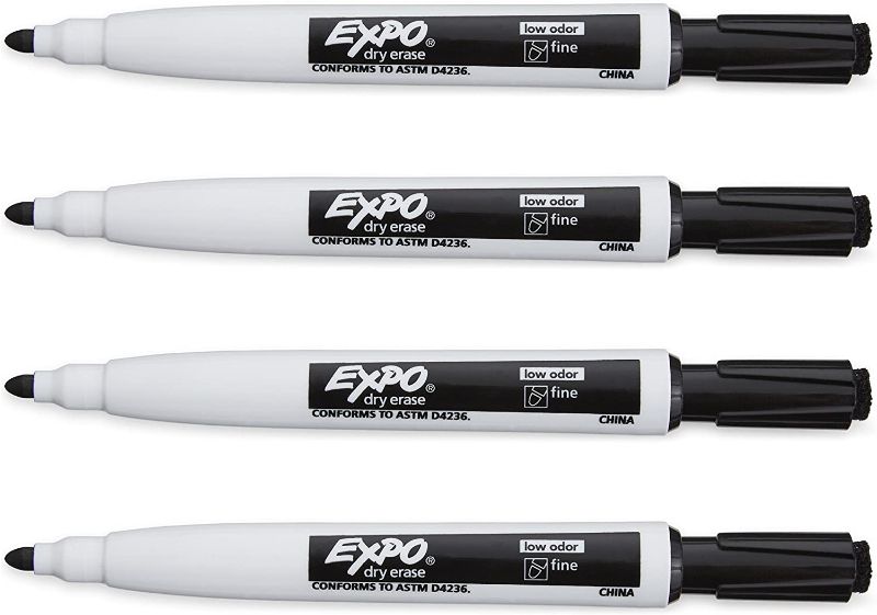 Photo 1 of 2 Pack-EXPO 1944745 Magnetic Dry Erase Markers with Eraser, Fine Tip, Black, 4-Count