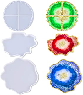 Photo 1 of 2 Packages-FEPITO 3 Pack Large Coaster Resin Molds per Package- Irregular Epoxy Resin Silicone Molds for Resin DIY Geode Agate Slice Coasters, Jewelry Holders Dish, Home Decorations