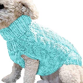 Photo 1 of Lotus And Ladybug Wool Blend Cable Knit Cat Dog Sweater,Pullover (Blue,Medium)