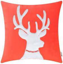 Photo 1 of Brawarm Christmas Pillow Covers 18 x 18 Inches, Living Coral Christmas Reindeer Pillow Covers, Velvet Applique Embroidered Sherpa Christmas Cushion Covers, Home Decoration Couch Sofa Living Room