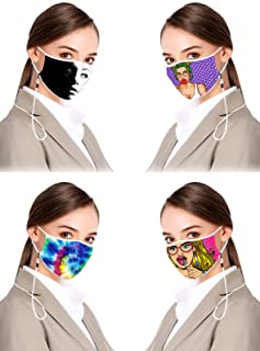 Photo 1 of Hisports 4 Pack Hanging Cloth Face Mask | Print Face Cover with Neck Lanyard | Reusable & Washable | Lightweight Facemask
