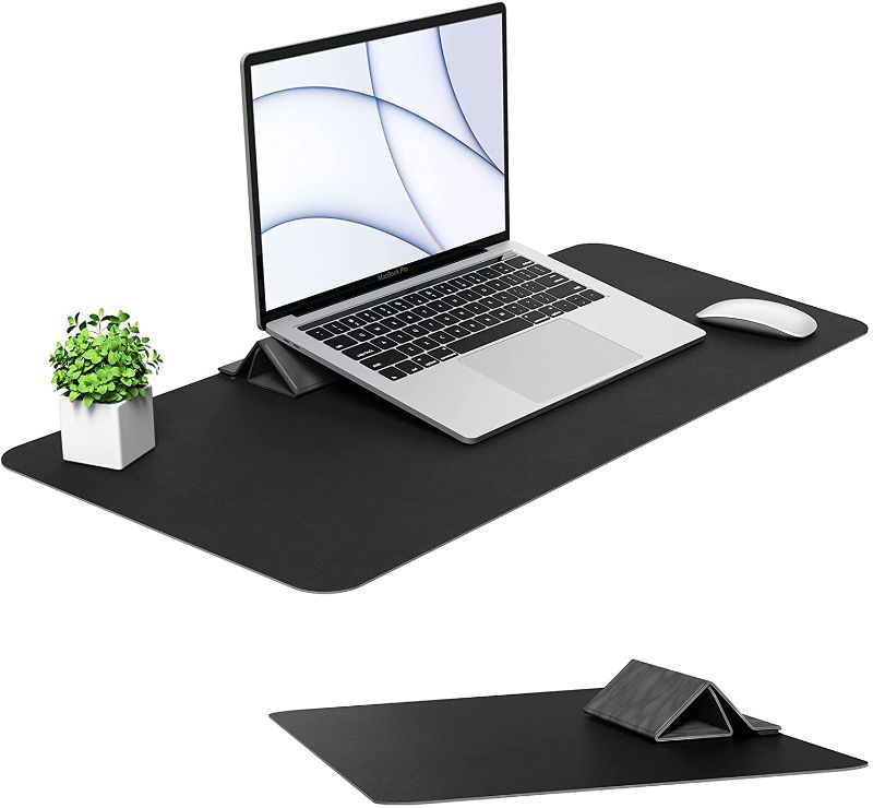 Photo 1 of Multifunctional Desk Pad with Laptop Stand , Non-Slip PU Leather Desk Protector with Ergonomic Computer Riser, Notebook Holder with Easy Clean Desk Writing Mat for All Laptops (Black, 31.5" x 15.7")