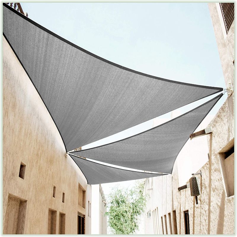 Photo 1 of ColourTree 10' x 10' x 10' Grey Triangle CTAPT10 Sun Shade Sail Canopy Mesh Fabric UV Block - Commercial Heavy Duty - 190 GSM