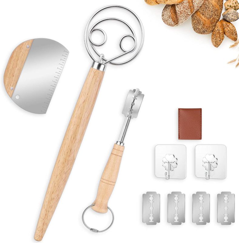 Photo 1 of Danish Dough Whisk Bread Mixer Set, Hook Dutch Whisk and Dough Scraper with 4 Replacement Blades for Bread Dough, Pastry or Pizza Dough - Perfect for Baking