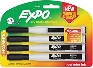 Photo 1 of EXPO 1944745 Magnetic Dry Erase Markers with Eraser, Fine Tip, Black, 4-Count
