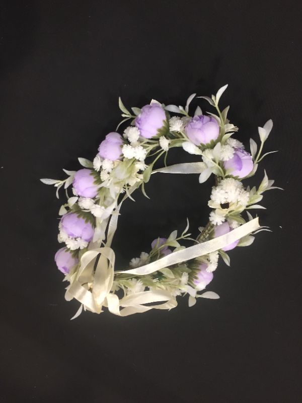 Photo 2 of Flower Headband Boho Floral Garland Crown Halo Wreath Weding Bride Bridesmaid Headpiece with Adjustable Ribbon Fashion Headband For Women Photo Props…
