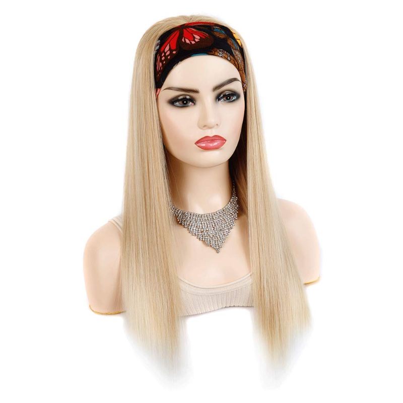 Photo 1 of Yitter 27/613 Blonde Long Straight Headband Wigs for Black Women Synthetic Headband Wigs Straight Hair Wigs 22 Inch for Daily Party Use No Combs (22inch, 27-613)
