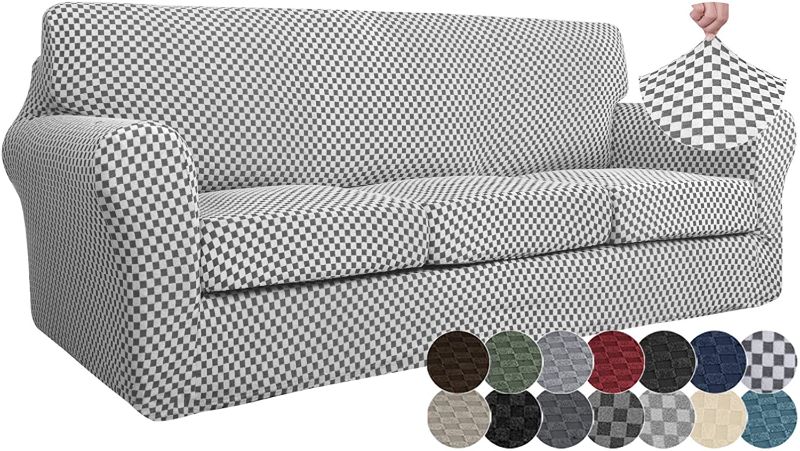 Photo 1 of ZNSAYOTX 4 Piece Jacquard Couch Covers for 3 Cushion Couch Super Stretch Thick Soft Pets Dog Sofa Cover Anti Slip Extra Large Sofa Slipcover Furniture Protector (XL Sofa, Black and White Checkered)
