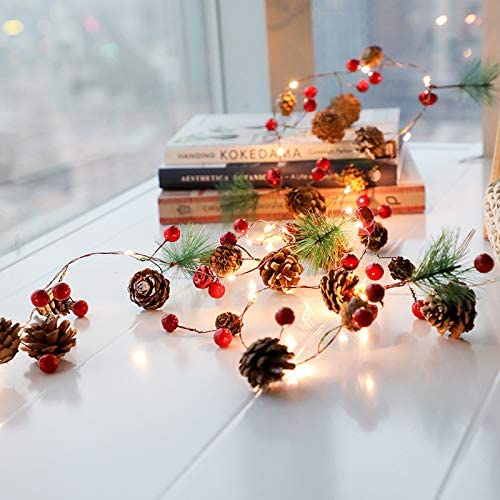 Photo 1 of Christmas decoration pine Cones String Lights New Year Thanksgiving Decoration Pine Cones Jingle Bell and Berry Copper String Light Home Indoor Outdoor Garden Door Decoration 6.56 ft 20LED DIYGift
