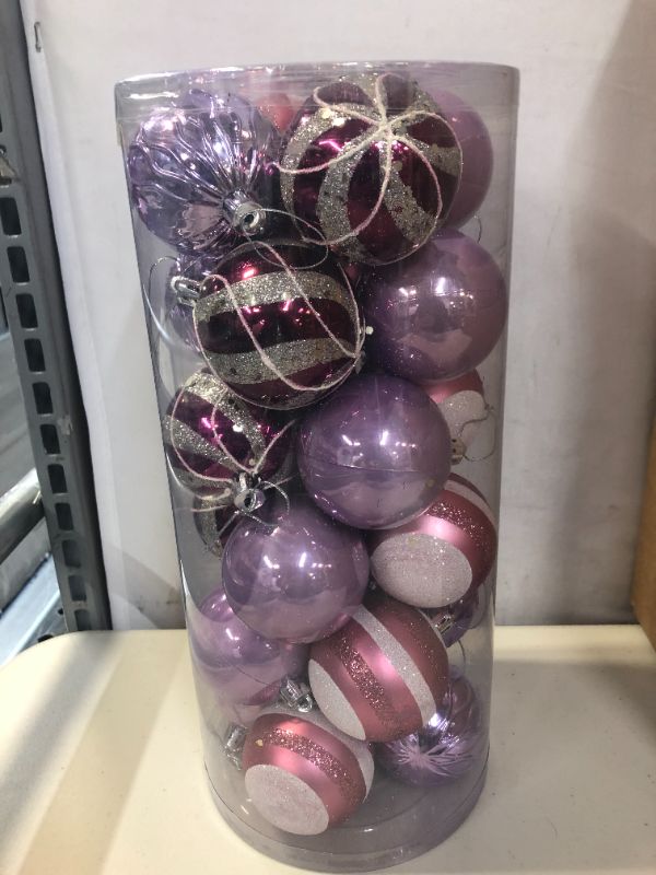 Photo 2 of 2.36"/60mm Hand-Printed Christmas Ball Ornaments Set?24PCS Shatterproof Christmas Tree Decor Decorative Set, for Home, Holiday, Wedding, Party Thanksgiving Xmas Hanging Decorations - Purple.
