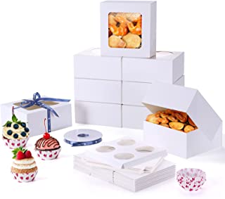 Photo 1 of 25Pcs White Bakery Boxes for Pastry and Treat, Large Cookie Boxes with Window for Pie, Packaging Containers for Candy Strawberries and Gifts