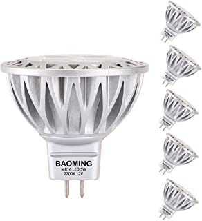 Photo 1 of BAOMING MR16 LED Bulb 5W, 50 Watt MR16 Halogen Equivalent, 2700K Soft Warm White,12V Low Voltage, Landscape Lighting/ Track Lighting, GU5.3 Base 38° Light Not-Dimmable 6-Pack