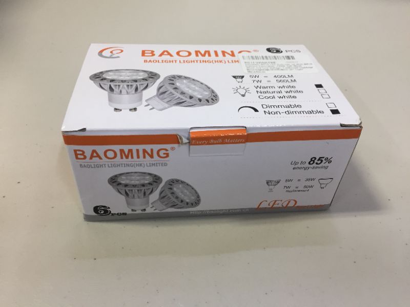 Photo 2 of BAOMING MR16 LED Bulb 5W, 50 Watt MR16 Halogen Equivalent, 2700K Soft Warm White,12V Low Voltage, Landscape Lighting/ Track Lighting, GU5.3 Base 38° Light Not-Dimmable 6-Pack