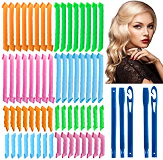 Photo 1 of 64Pcs Hair Curlers Spiral Hair Roller Curls No Heat Curlers Wave Heatless Curly Wavy Hair Curlers Spiral Hair Curls Styling Kit Magic Hair Curler Hair Curlers with Styling Hooks (55+30cm)