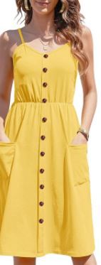 Photo 1 of Cute Summer Dresses for Women Casual Beach Adjustable Spaghetti Strap Dress Yellow Sundress S