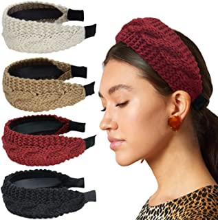 Photo 1 of LIHELEI Wide Headband for Women, Thick Knitted Headband Fashion Head Wrap in Solid Color Non-slip for Daily Festival Gift-4PCS Black/Red/Maroon/White