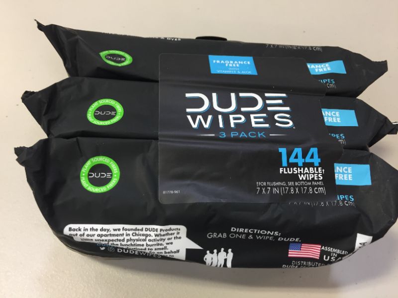 Photo 2 of Dude Wipes Flushable Wipes, Fragrance Free, Extra Large, 3 Pack - 3 pack 144 wipes