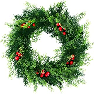 Photo 1 of 20.5In Artificial Pine Needle Cypress Wreath,Greenery Wreath with Red Berries for Front Door Wall Window,Welcome Wreaths for Thanksgiving,Christmas,New Year Party Decoration