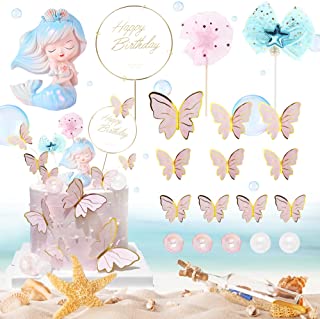 Photo 1 of 19 PCS Mermaid Cake Toppers, Mermaid Tail Theme Birthday Party Cake Decoration with Butterfly cake toppers for Birthday Party, Wedding, Baby Shower, Mermaid Party Favors Supplies