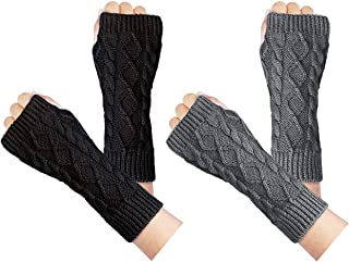 Photo 1 of Loritta 2 Pairs Womens Fingerless Gloves Winter Warm Knit Crochet Thumbhole Arm Warmers
