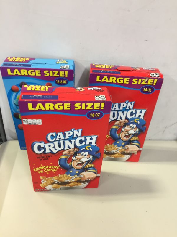 Photo 1 of 3 PACK LARGE SIZE CAPTAIN CRUNCH CEREALS EXP MARCH 2022