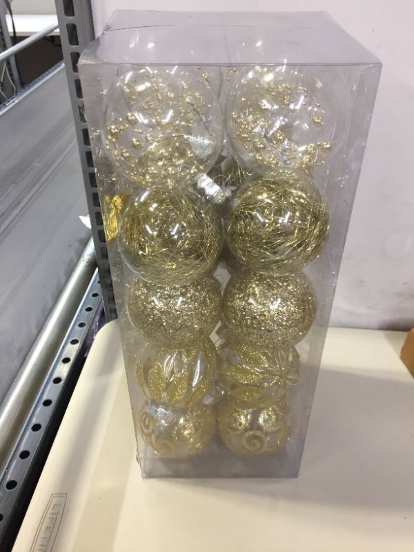 Photo 2 of 80MM/3.14" Clear Christmas Ornaments Set, 20PCS Shatterproof Decorative Hanging Ball Ornament with Stuffed Delicate Decorations, Xmas Tree Balls for Halloween Holiday Party Thankgivings - Gold.
