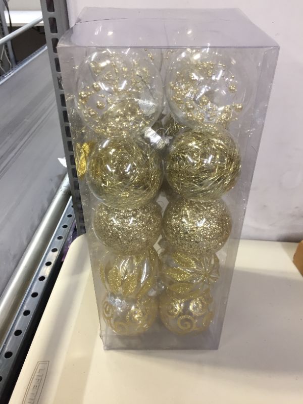 Photo 1 of 80MM/3.14" Clear Christmas Ornaments Set, 20PCS Shatterproof Decorative Hanging Ball Ornament with Stuffed Delicate Decorations, Xmas Tree Balls for Halloween Holiday Party Thankgivings - Gold.
