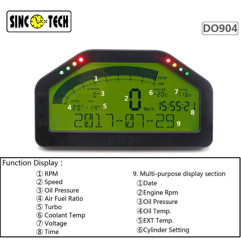 Photo 1 of DO904 Sinco Tech Dashboard Race Display Bluetooth Sensor KIT,LCD Screen Meter
