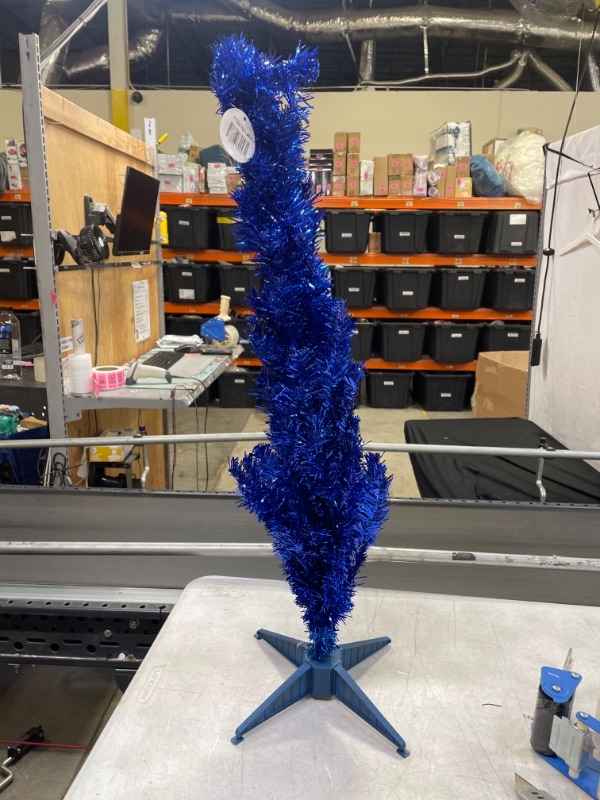 Photo 2 of 3ft National Tree Company Blue Tinsel Artificial Tree with Plastic Stand