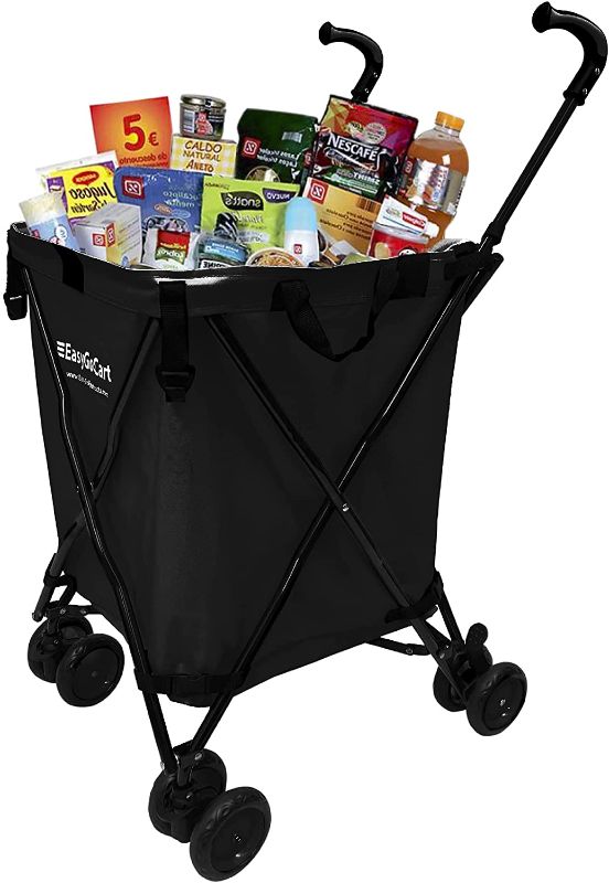 Photo 1 of EasyGo Rolling Cart Folding Grocery Shopping Cart Laundry Basket Rolling Utility Cart with Wheels – Removable Canvas Bag, Versa Wheels 