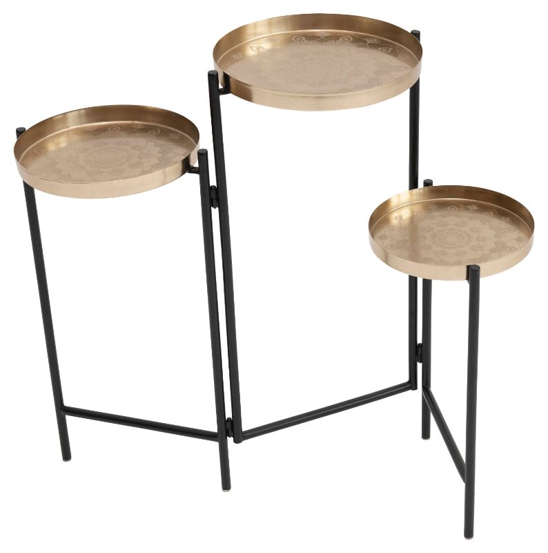 Photo 1 of Bloomingville 30"L Foldable 3-Tier Plant Stand with Tray-Style Tops (ITEM IS DIRTY)