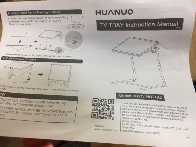 Photo 3 of HUANUO HNTTK2 Adjustable TV Tray Table, Balck 