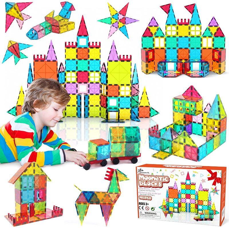 Photo 1 of 108pcs Magnetic Blocks Kids Magnetic Tile Building Blocks Set 3D Magnet Bulding Tiles Construction Playboard Magnet Tiles Educational Toys Gift for Toddler Boys Girls 3 4 5 6 7 8 10 Year Old
