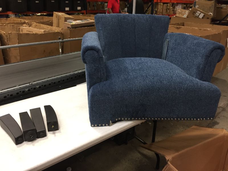 Photo 2 of damaged Accent Rivet Tufted Polyester Armchair Navy Blue