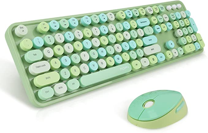 Photo 1 of Green Wireless Keyboard and Mouse Combo, 2.4G USB Ergonomic Keyboard, Cute Round Retro Typewriter Keycaps for Computer, Laptop, Desktops, PC, Mac(Green Mixed Style Keyboard + Mouse)