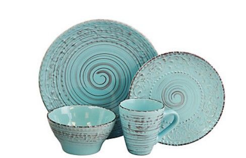 Photo 2 of 16-Piece Dinnerware Set in Turquoise