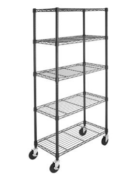 Photo 1 of Basics 5-Shelf Shelving Storage Unit on 4'' Wheel Casters, Metal Organizer Wire Rack, Black