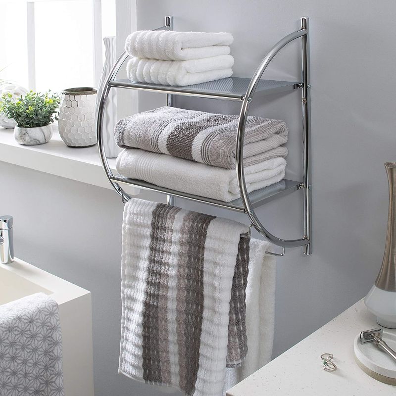 Photo 2 of 2 Tier nickel Bathroom Shelf with Towel Bars Metallic
