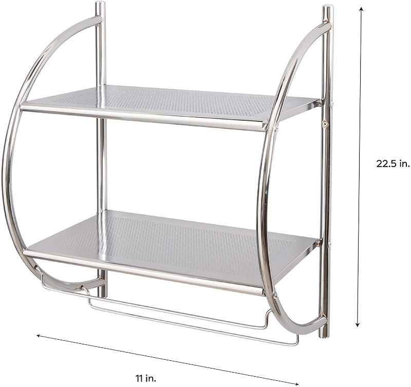 Photo 1 of 2 Tier nickel Bathroom Shelf with Towel Bars Metallic
