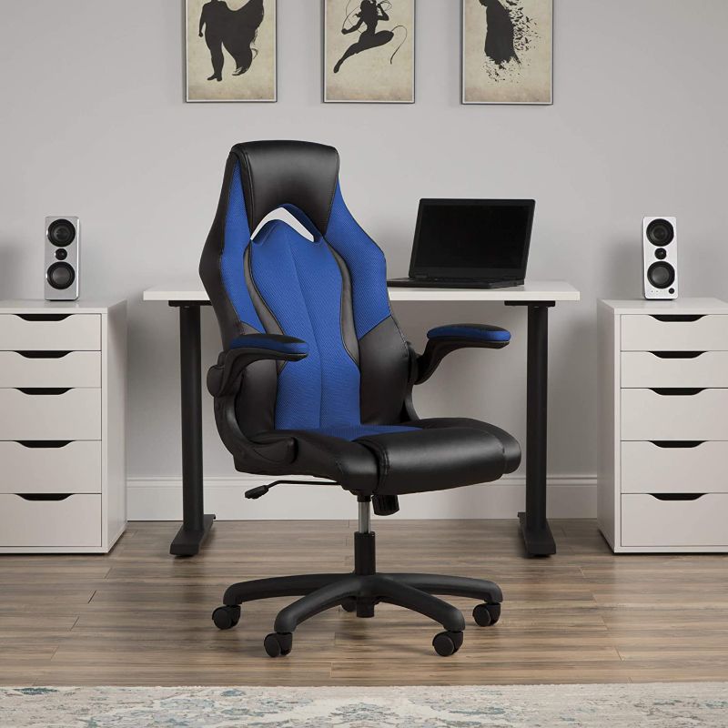 Photo 2 of OFM Essentials Collection High-Back Racing Style Bonded Leather Gaming Chair, Blue (ESS-3086-BLU)