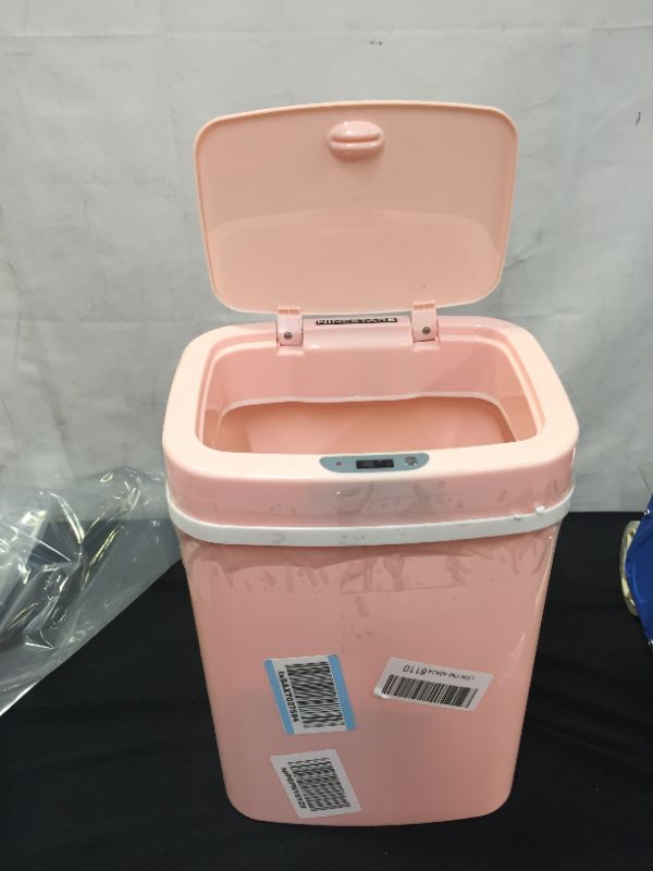 Photo 2 of  Bedroom or Bathroom Automatic Touchless Infrared Motion Sensor Trash Can, 3 Gal 12 L, ABS Plastic (Rectangular, Pink) Trashcan