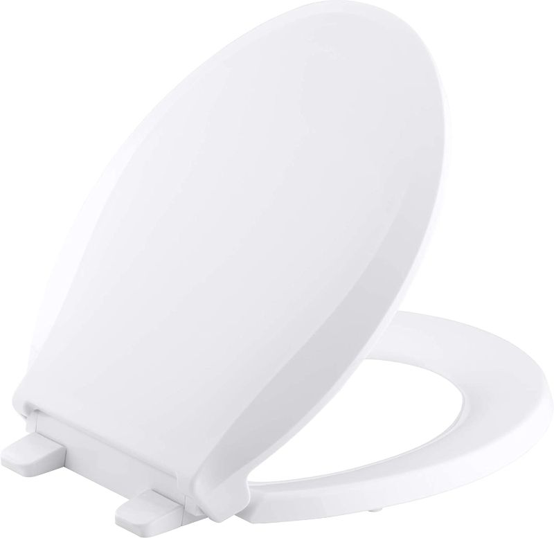 Photo 1 of Kohler K-4639-0 Cachet Round White Toilet Seat, with Grip-Tight Bumpers, Quiet-Close Seat, Quick-Release Hinges, Quick-Attach Hardware, Toilet Seat