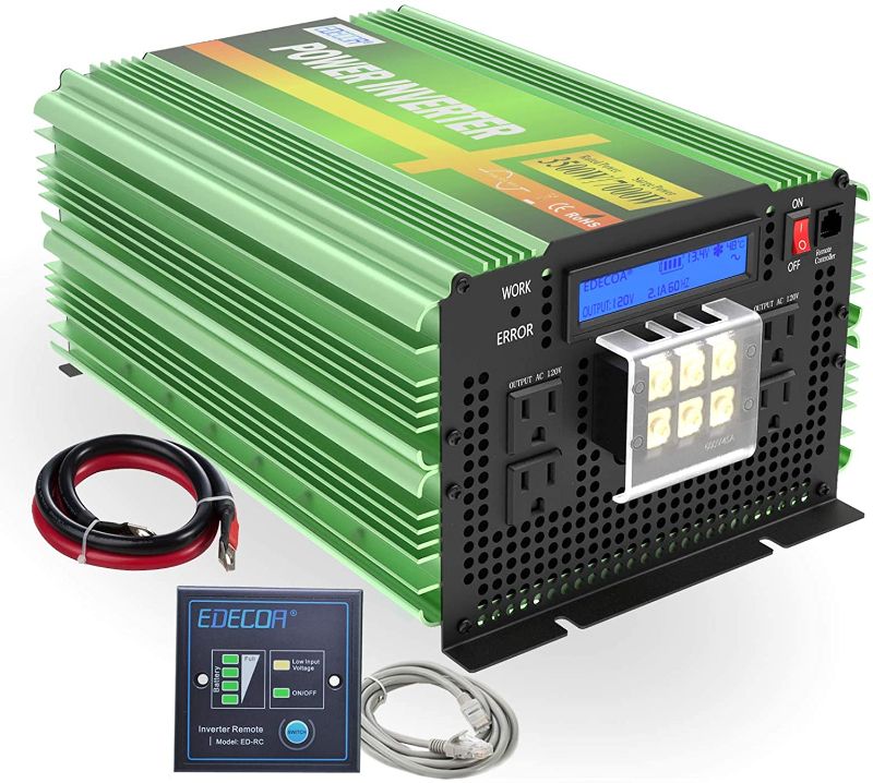 Photo 2 of EDECOA Pure Sine Wave Power Inverter 3500 Watt DC 12V to AC 120V with LCD Display and Remote Controller 4 AC Outlets and 1 AC Terminal Block
