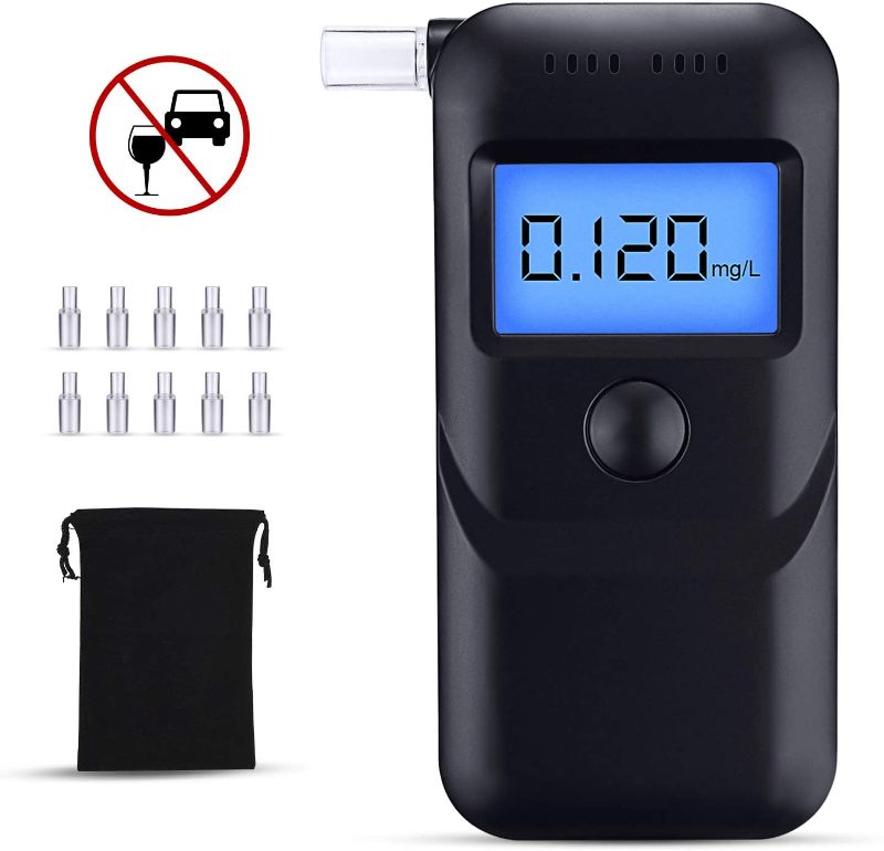 Photo 1 of OKVOR Breathalyzer, Semiconductor High Accurate Measurement Alcohol Tester with 3 Conversion Units, Recyclable Portable Alcohol Breath Tester with LCD Digital Screen, 10 Mouthpieces and 1 Store Bag
