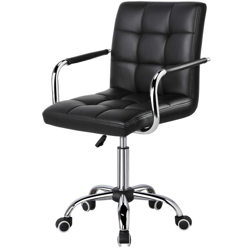 Photo 1 of Black Adjustable Faux Leather Swivel Office Chair Gas Lift Stool 
