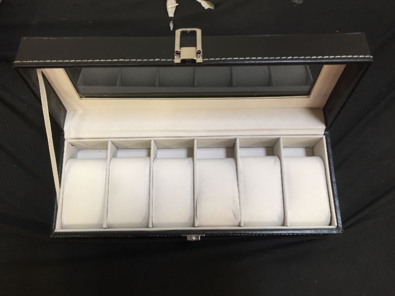 Photo 2 of 6 Slot Leather Watch Box Display Case Organizer Glass Jewelry Storage - Black
